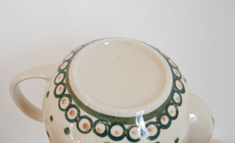 Théière en céramique polonaise, peinte à la main style vintage
