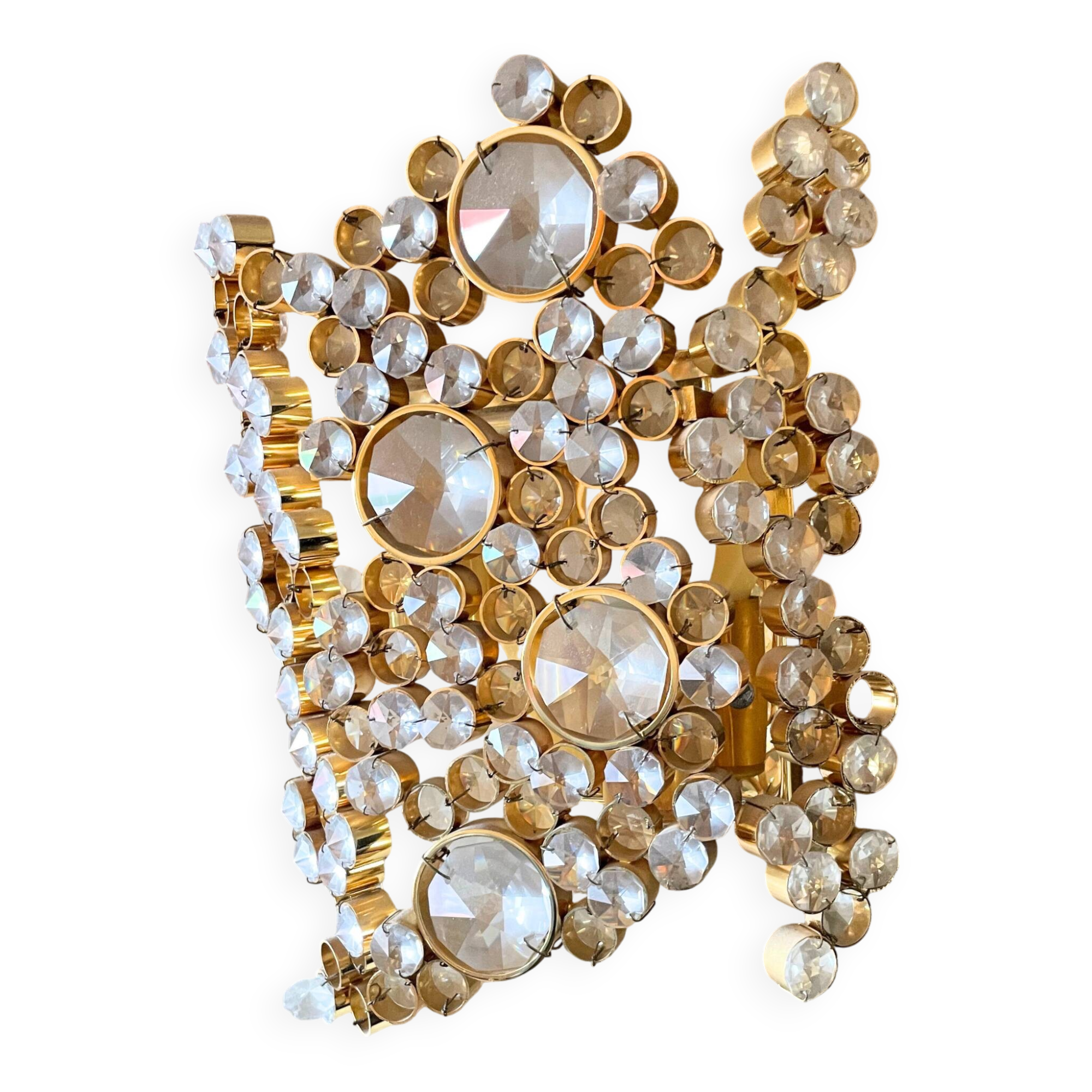 Set of 2 brass and crystal wall lights by Palwa