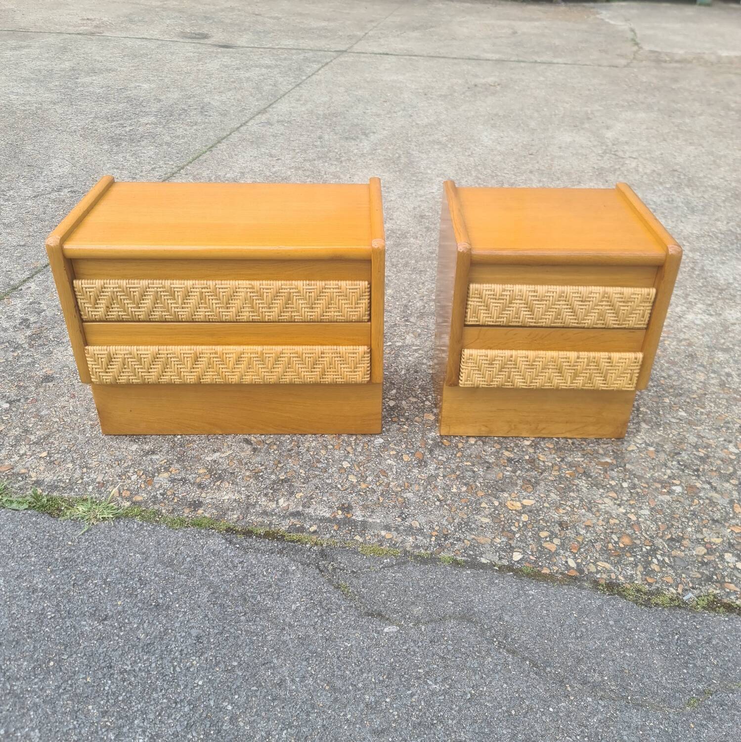 Pair of bedside tables, vintage rattan side furniture 1960