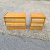 Pair of bedside tables, vintage rattan side furniture 1960