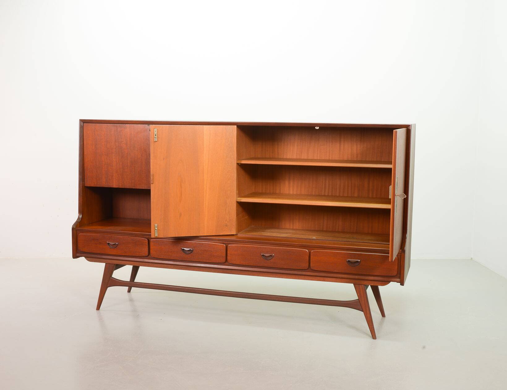 Louis van Teeffelen Vintage Design Teak Wooden High Sideboard for Webe 60s