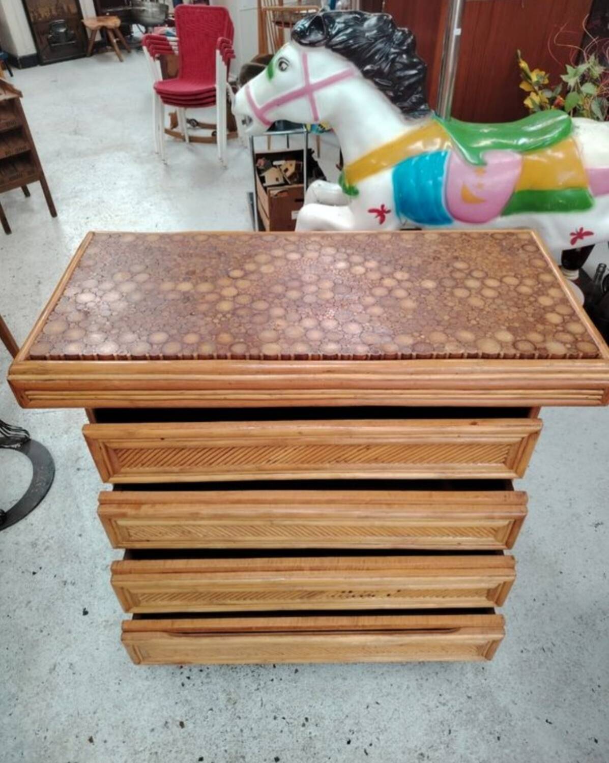 McGuire rattan and bamboo chest of drawers