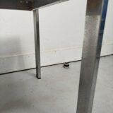 Pair of vintage chrome metal & brown imitation leather chairs (70s)