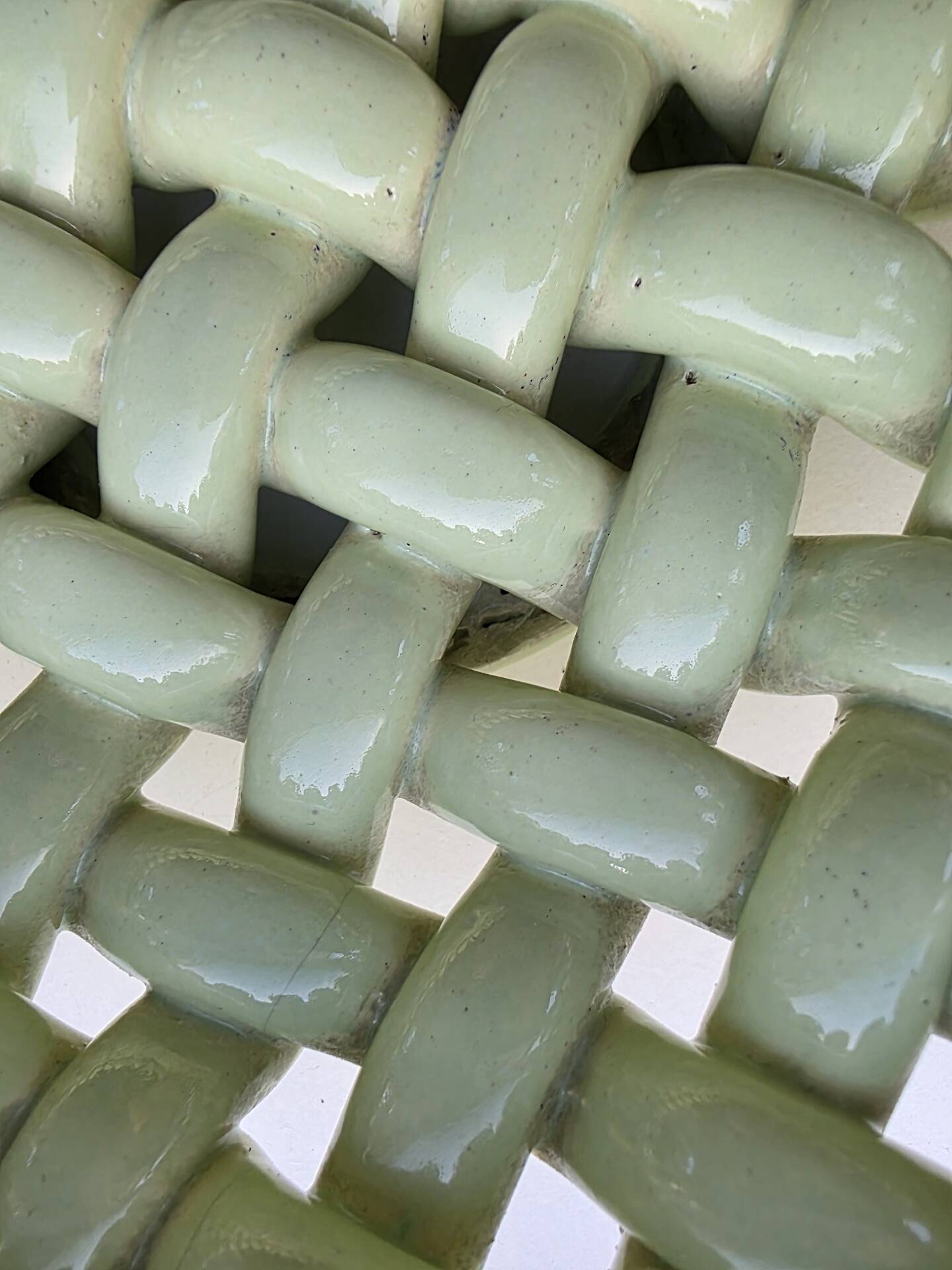Light green woven ceramic basket Jérome Massier Vallauris