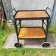 Old service servant rattan & scoubidou on wheels metal + wood trays