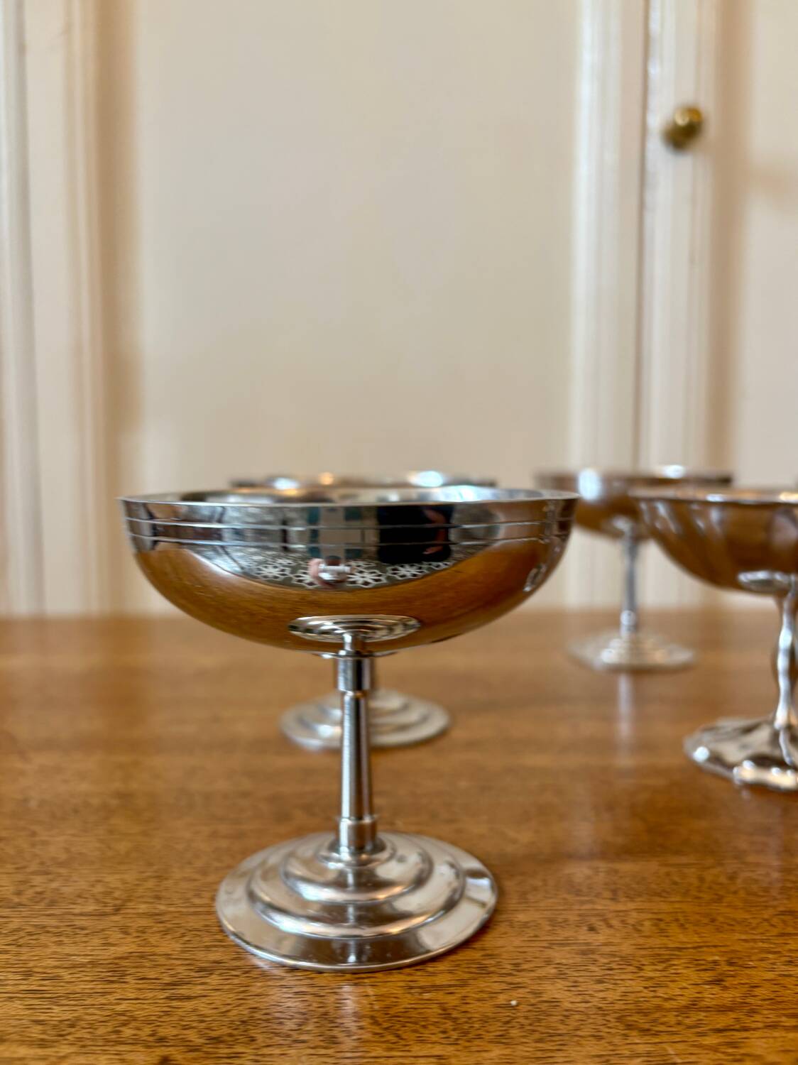 Set of 9 vintage silver stainless steel dessert bowls