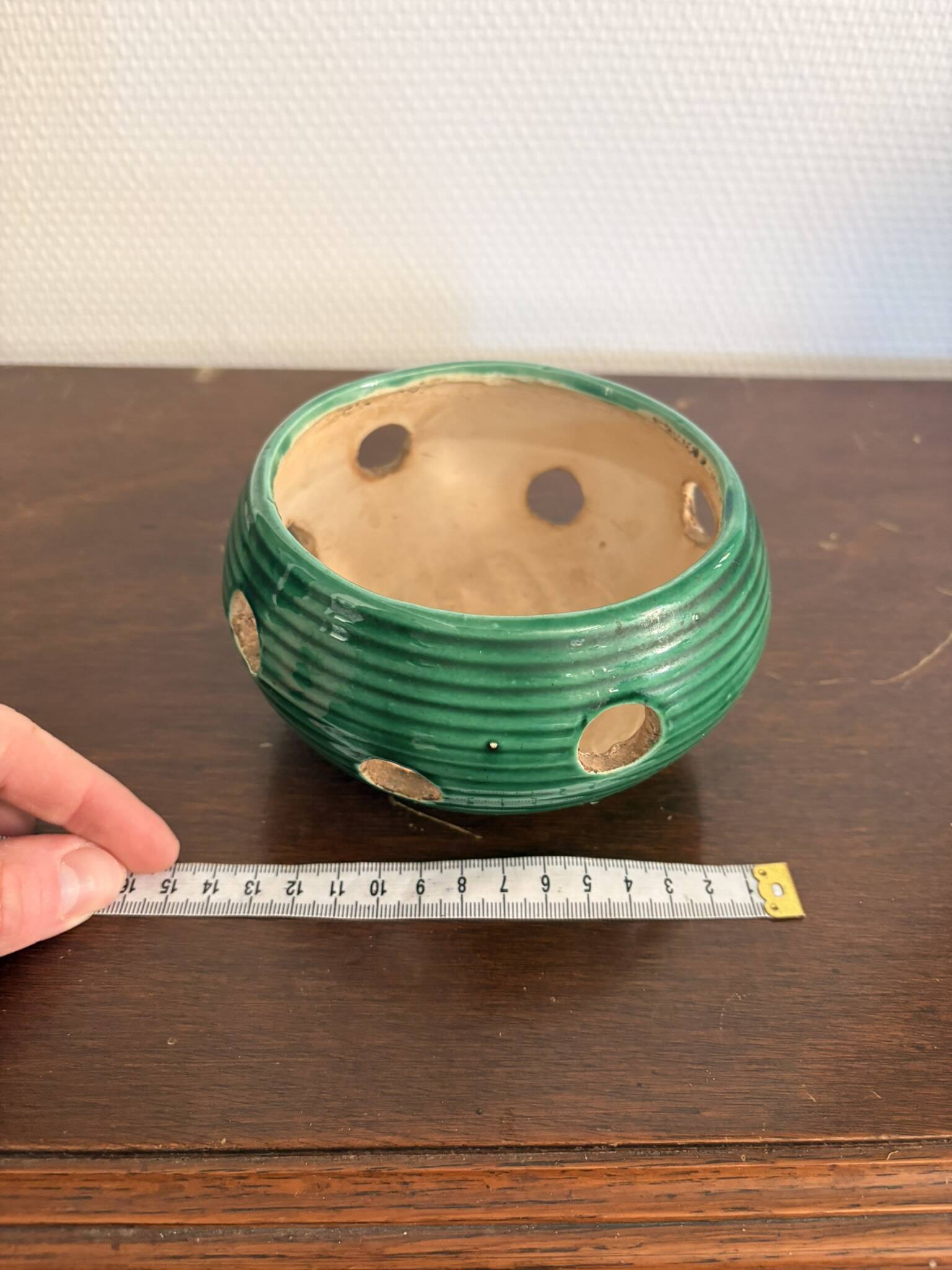 Vintage Burned Perfume Lantern Vallauris Art Deco Green Blue Wicker