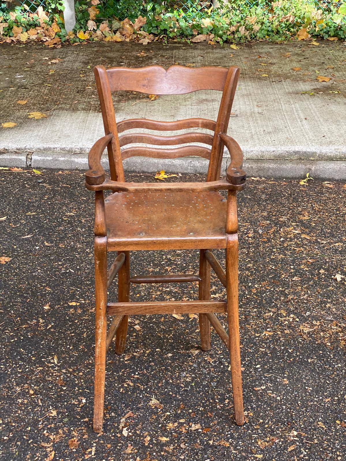 19th century children's high chair in solid wood