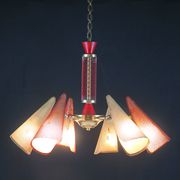 Bi-color chandelier, perforated metal, France Mid-Century