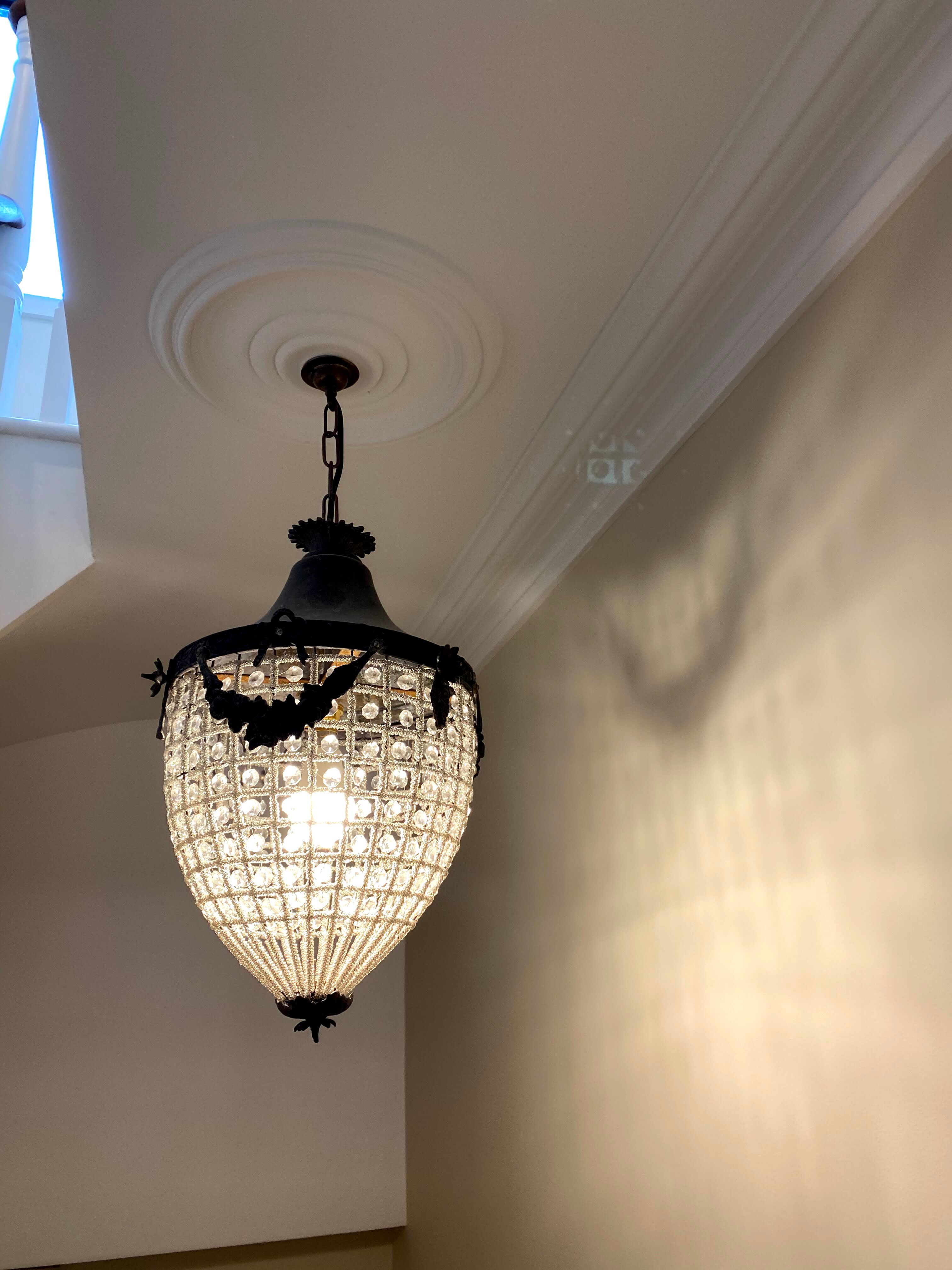 Antique Belgium Beaded Acorn Chandelier