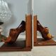 Wooden bookends with clog decoration, Breton craftsmanship, circa 1970