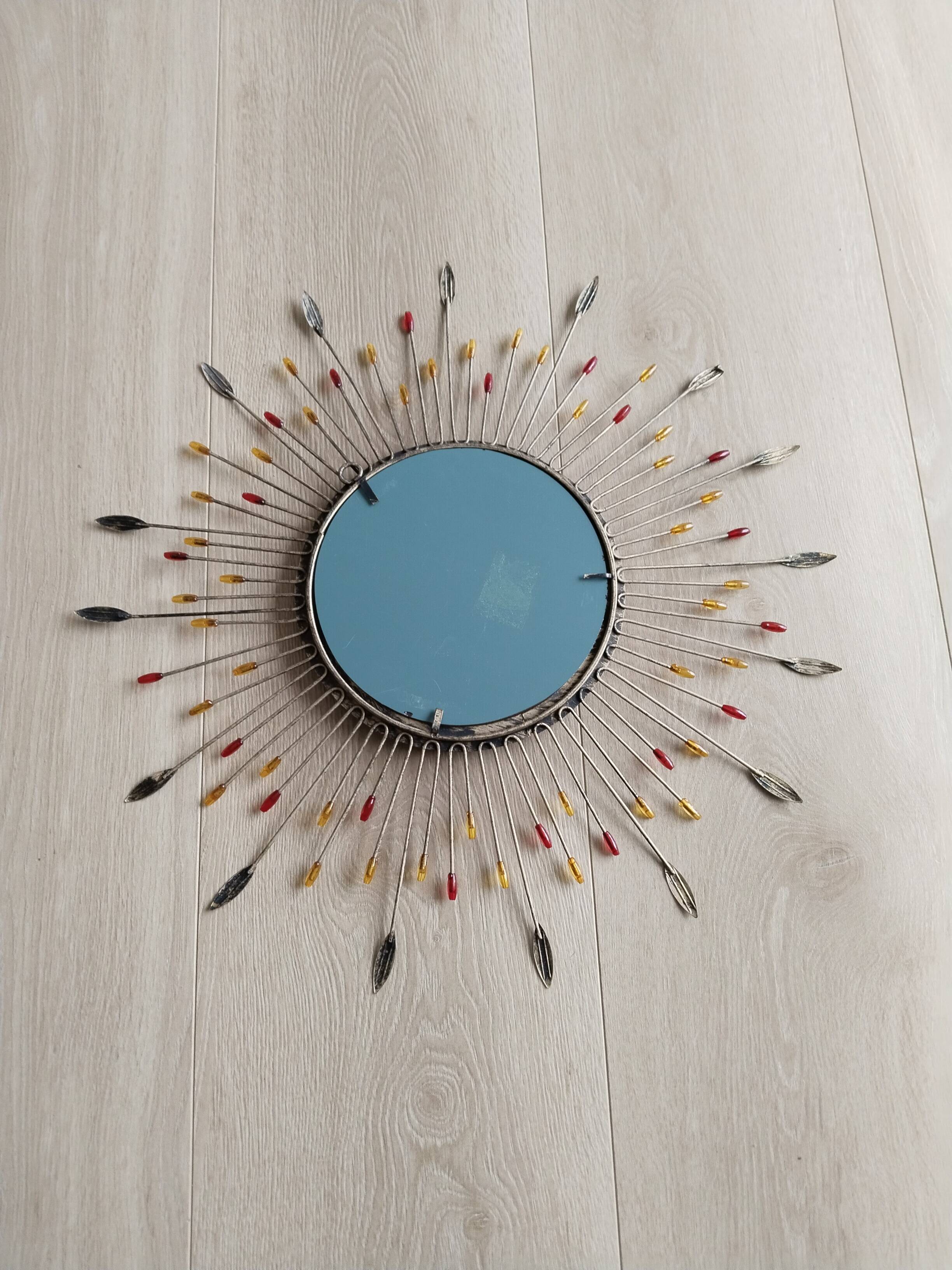 Metal sun mirror, vintage French, 44 cm