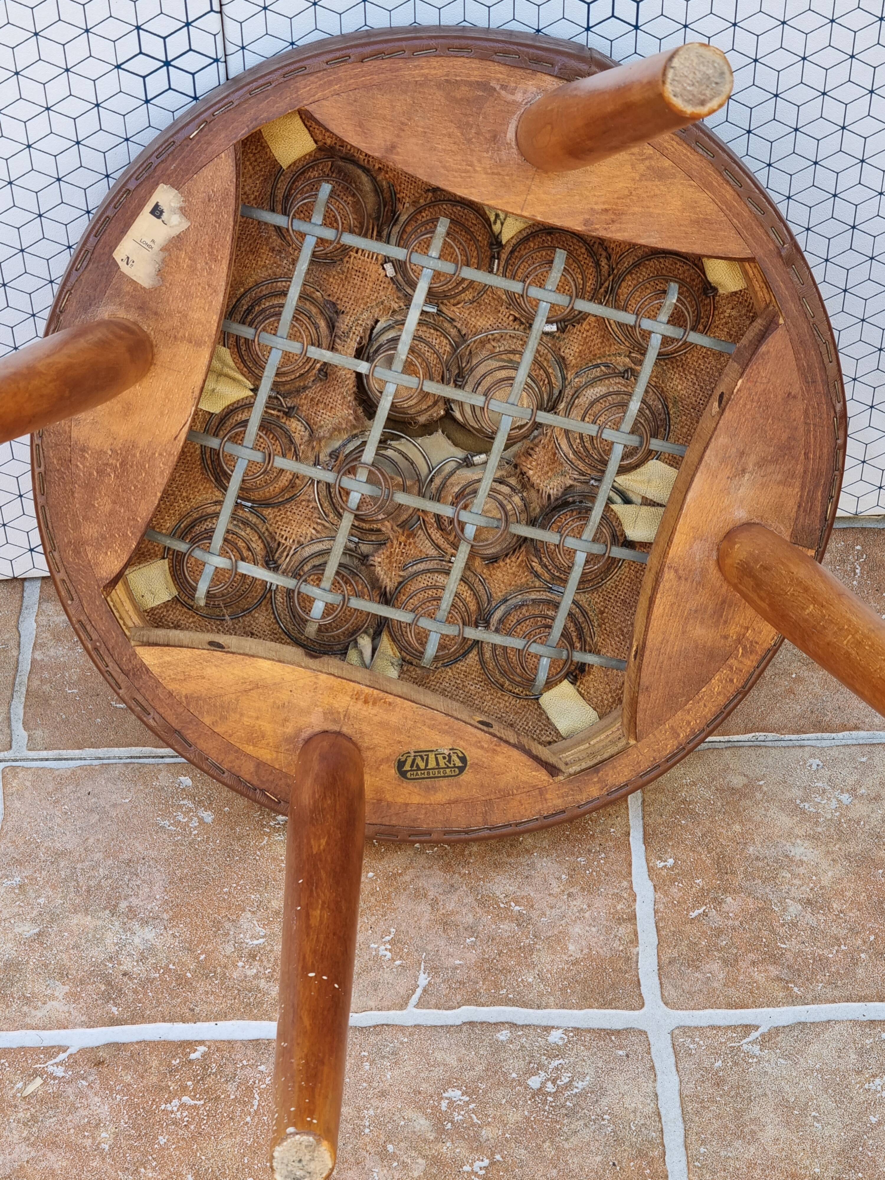 Vintage intra hamburg stool in skai, spring seat, 43 cm, 1950s