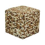 Vintage Square Pouf Goat Leather Patchwork Mosaic Pattern