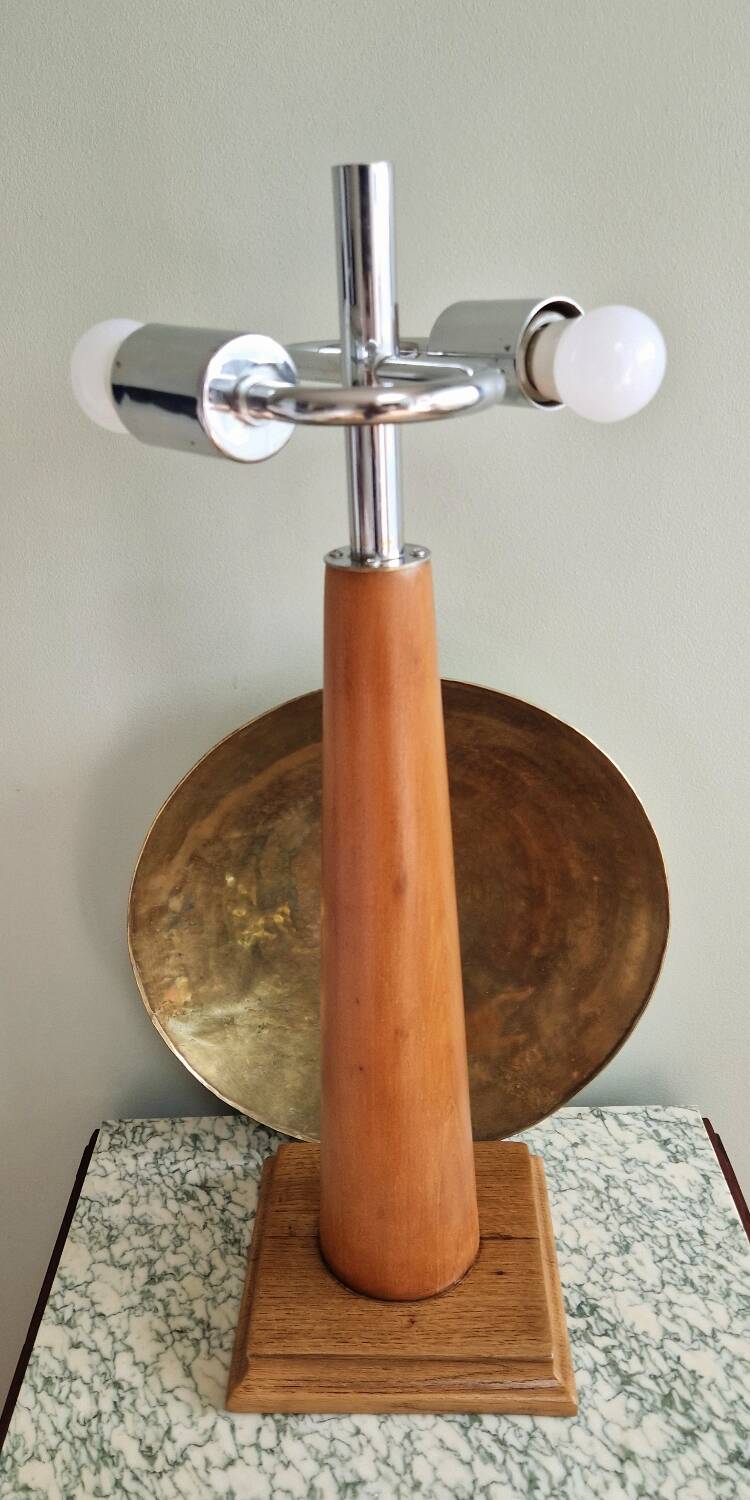Large nautical lamp in wood and brass from the 80s