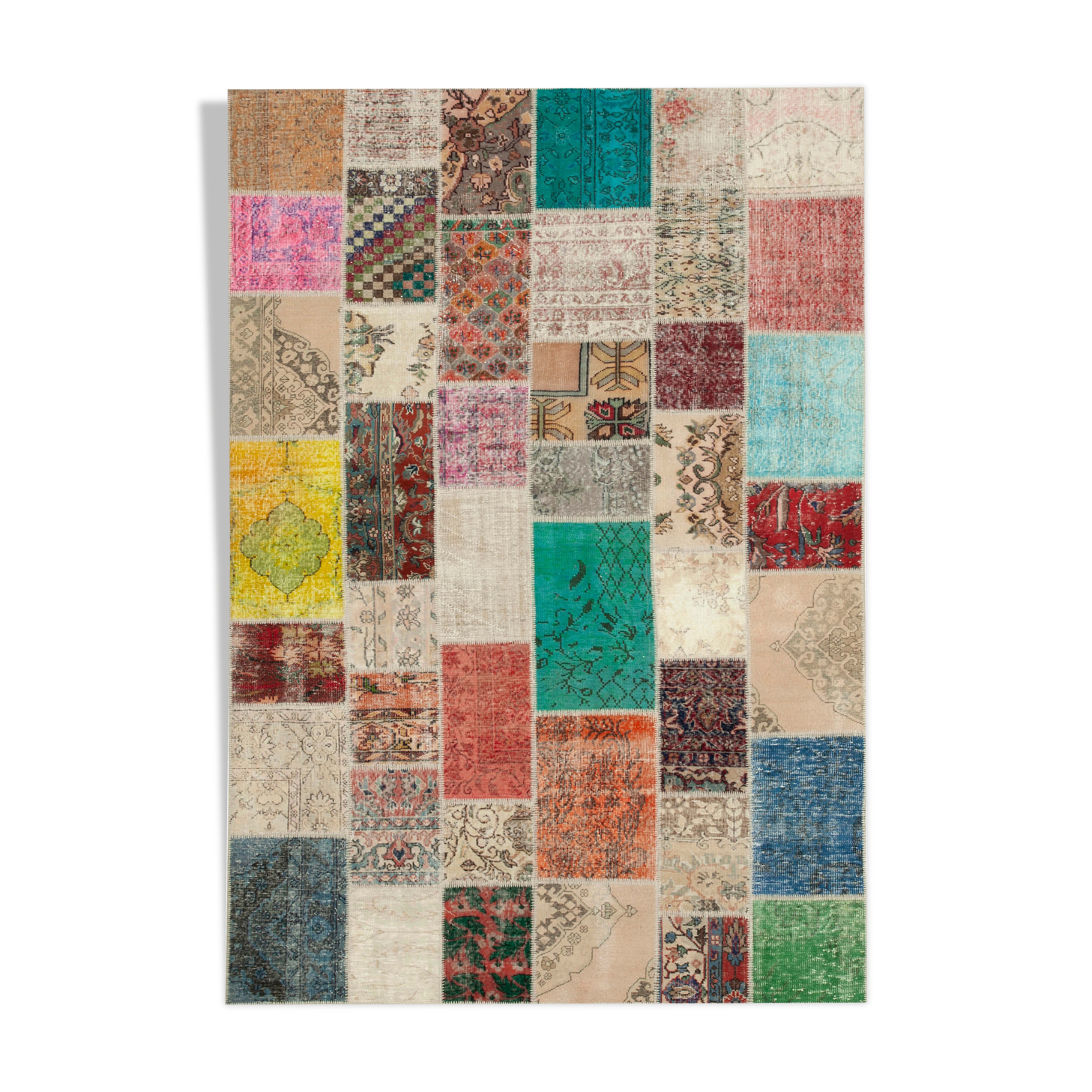 Hand-Knotted Oriental Overdyed 205 cm x 300 cm Multicolor Patchwork Carpet