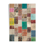 Hand-Knotted Oriental Overdyed 205 cm x 300 cm Multicolor Patchwork Carpet