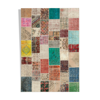 Hand-Knotted Oriental Overdyed 205 cm x 300 cm Multicolor Patchwork Carpet