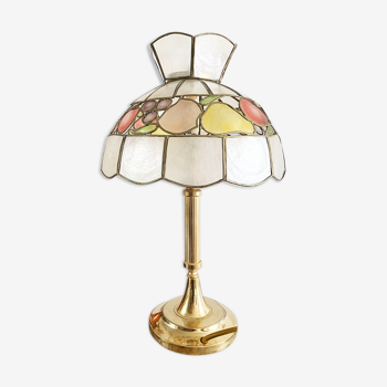Table lamp gold metal and mother-of-pearl