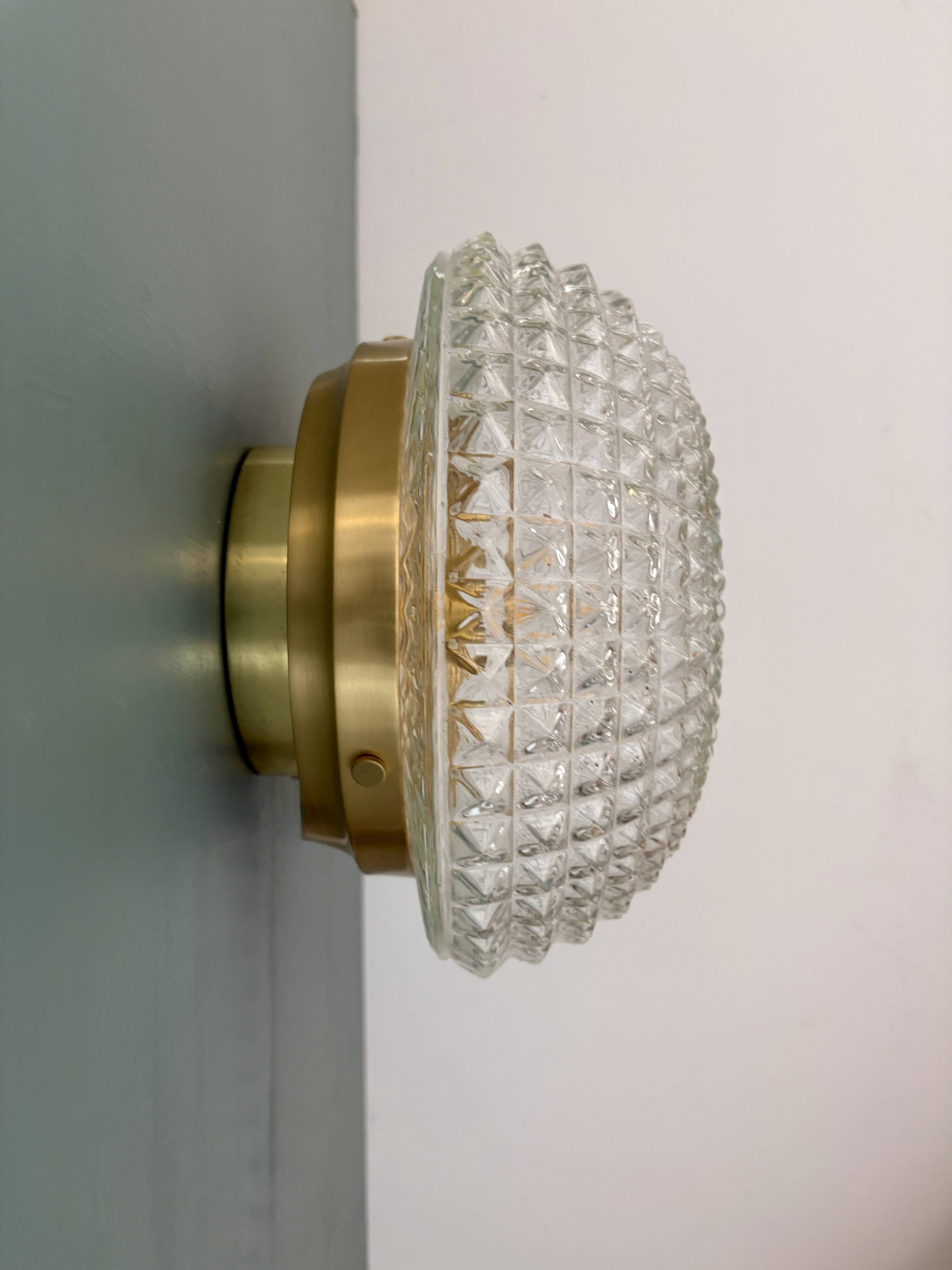 Vintage globe wall or ceiling light in molded diamond-point glass
