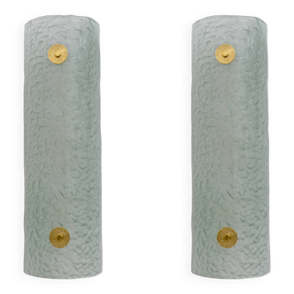Pair of Modern Italian Murano Glass Green Water and Brass Wall Sconces