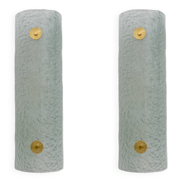 Pair of Modern Italian Murano Glass Green Water and Brass Wall Sconces