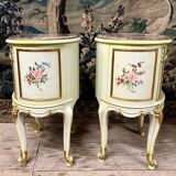 Pair of Italian lacquered wood bedside tables, early 20th century. Louis XV style