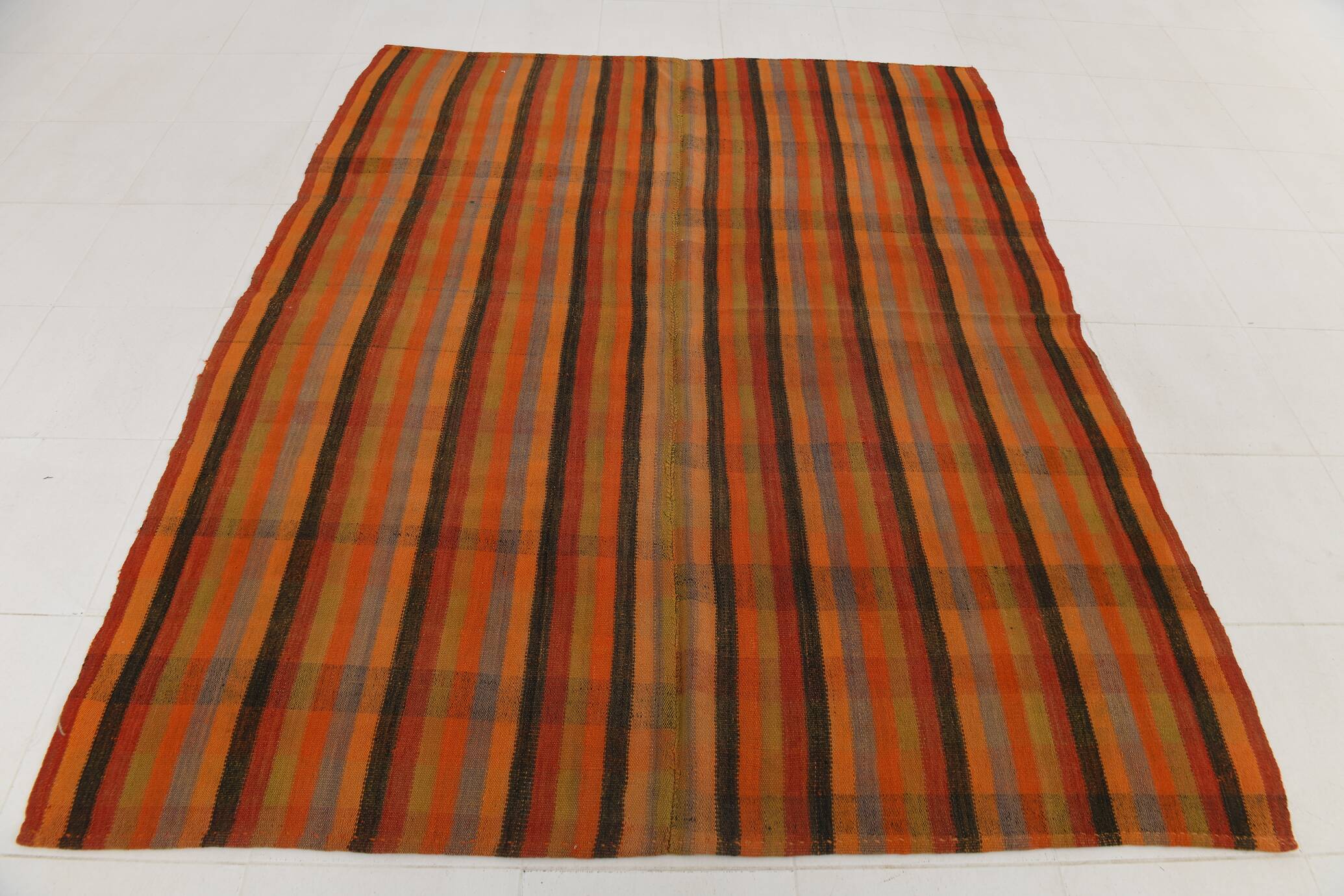 7x8 Burnt Red Area Kilim Rug, 200x240Cm Anatolian Kilim Rug