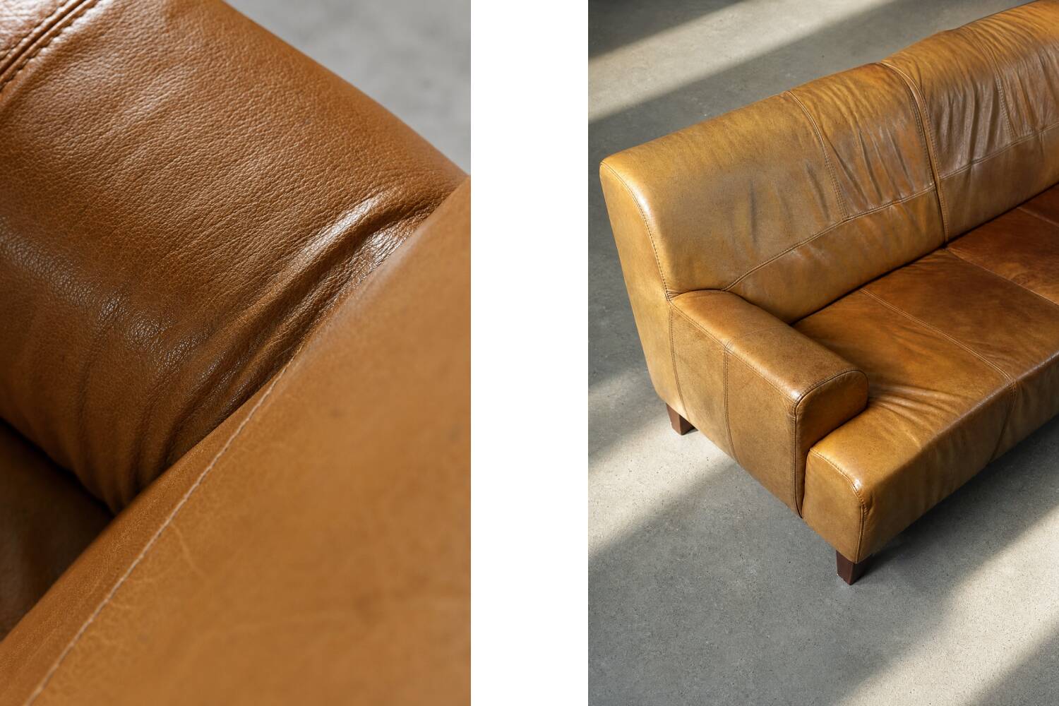 Canapé 3 places en cuir marron industriel vintage des années 1960, style mid-century modern