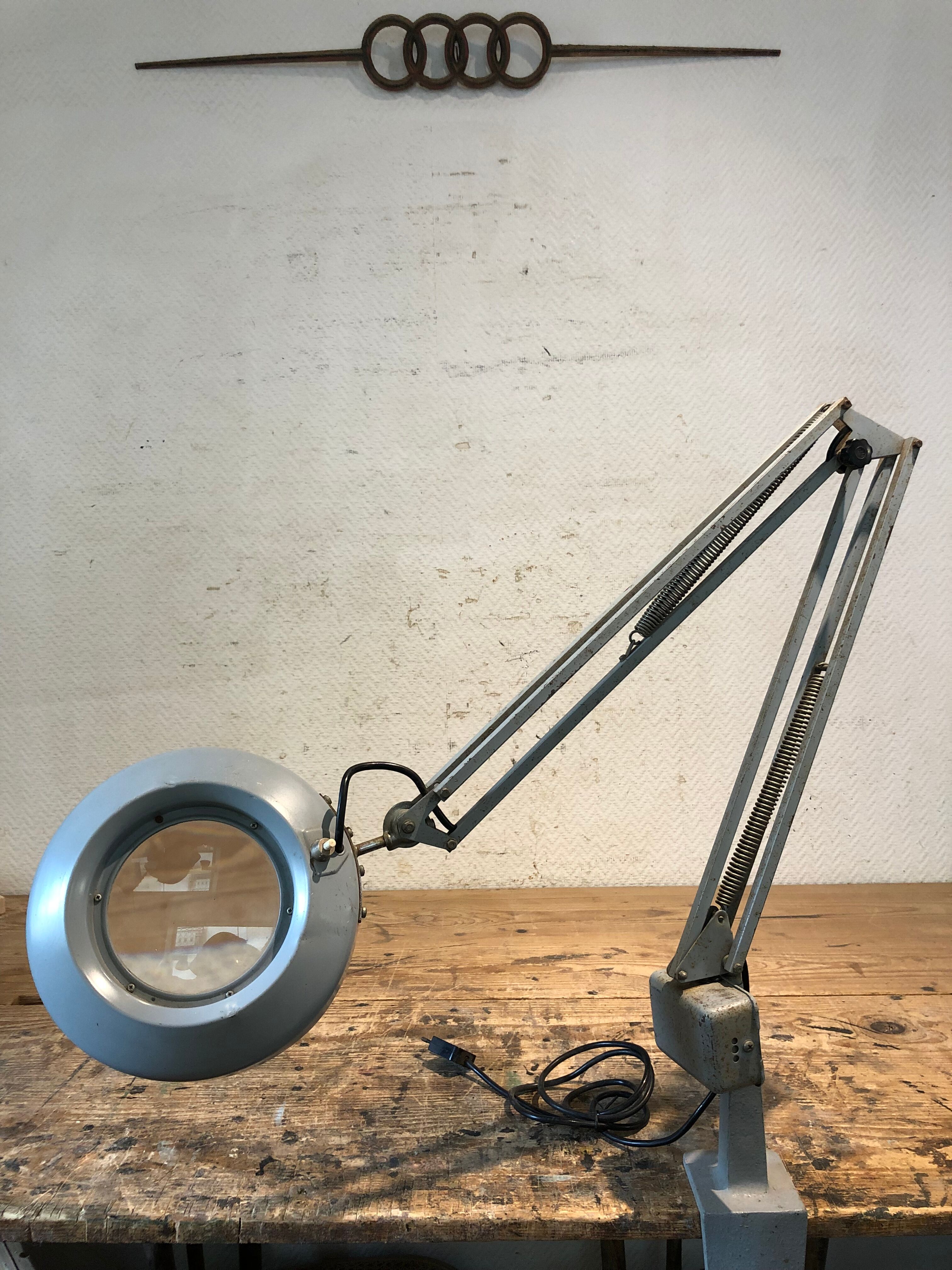 Rimsa Ciclope lamp with magnifying glass 1950