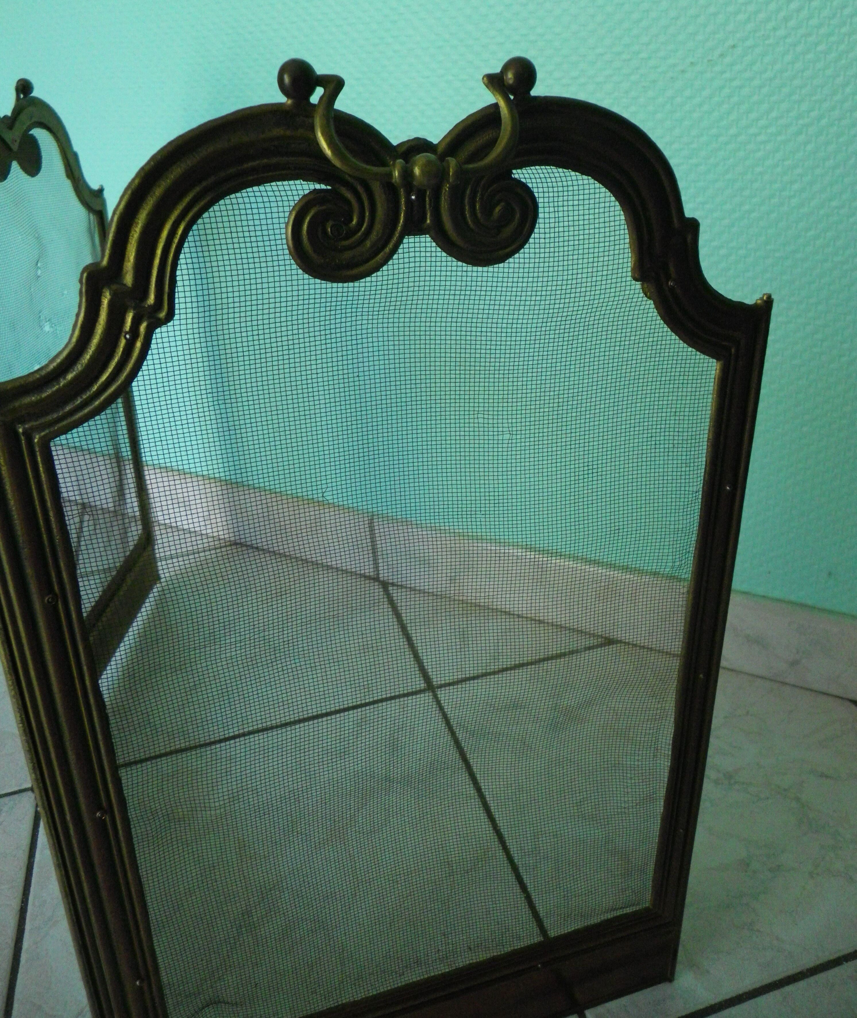 Old solid brass chimney fire barrier, 3 shutters, 2 handles