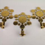 Set of 3 Wall Candle Holders in Brass "Sunburst" Holmström, Arvika, Sweden, 1960s