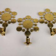 Set of 3 Wall Candle Holders in Brass "Sunburst" Holmström, Arvika, Sweden, 1960s