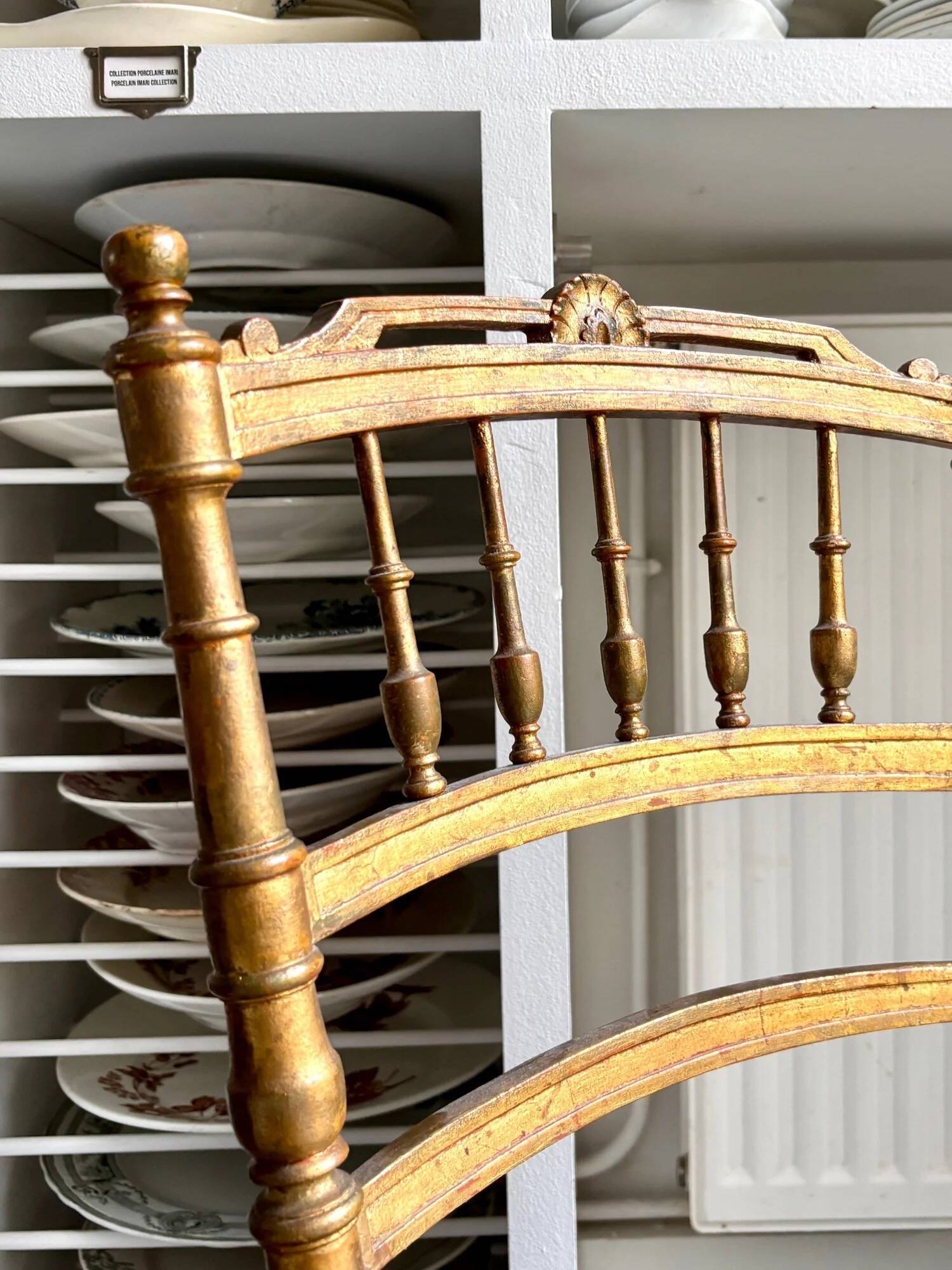 Napoleon III chair in gilded wood and beige cotton