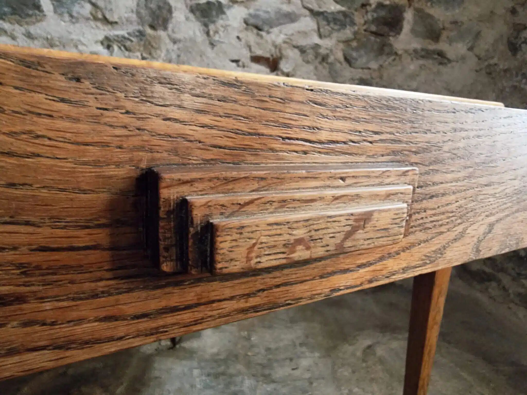 Antique French dining table with drawer, around 1900.