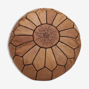 Pouf Marocain en cuir Marron bois