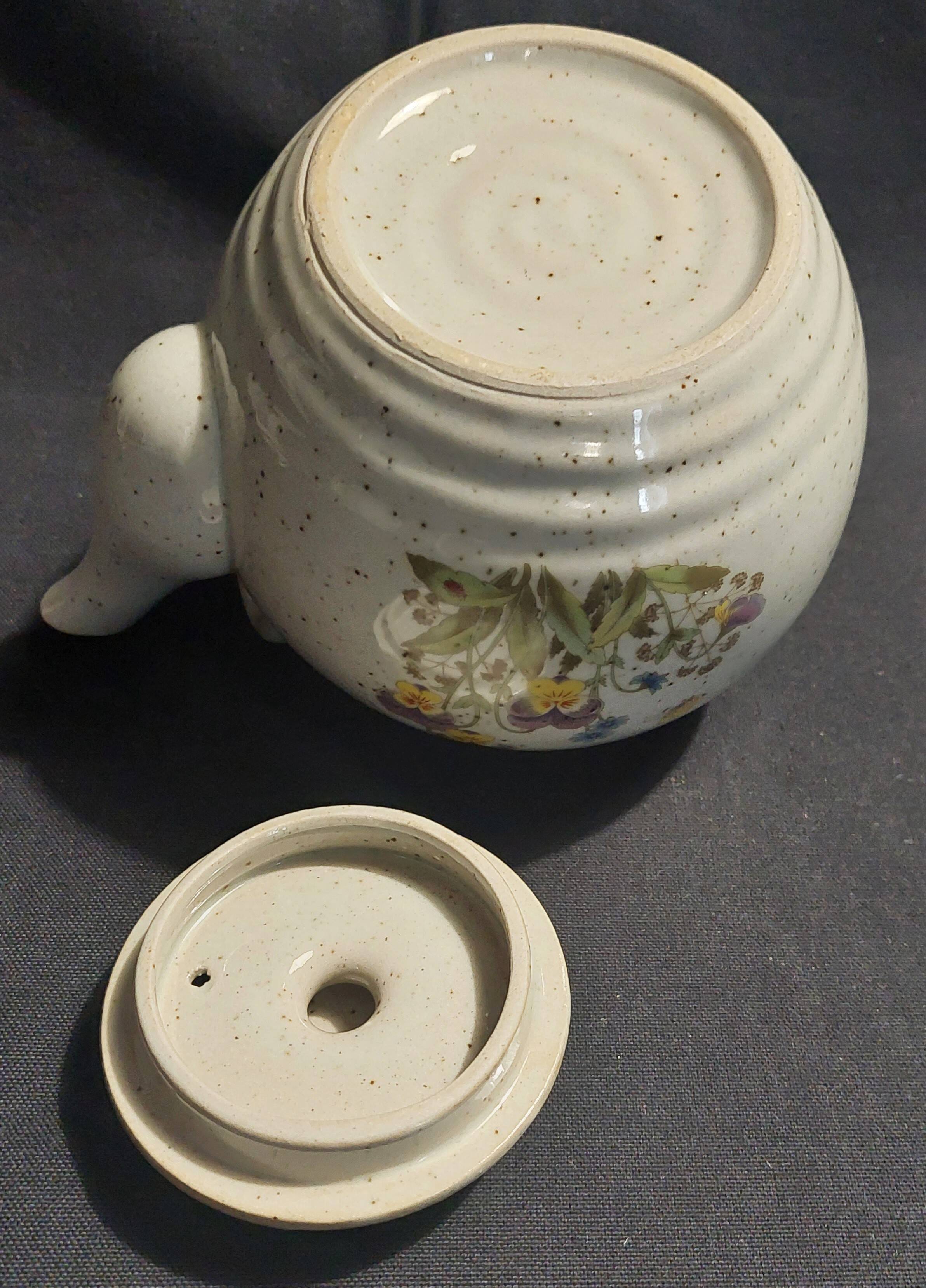 Vintage stoneware six cup tea set and teapot