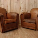Pair of Art Deco leather club armchairs from the 1930s.