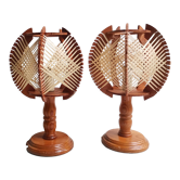 Paire de lampes de chevets en rotin