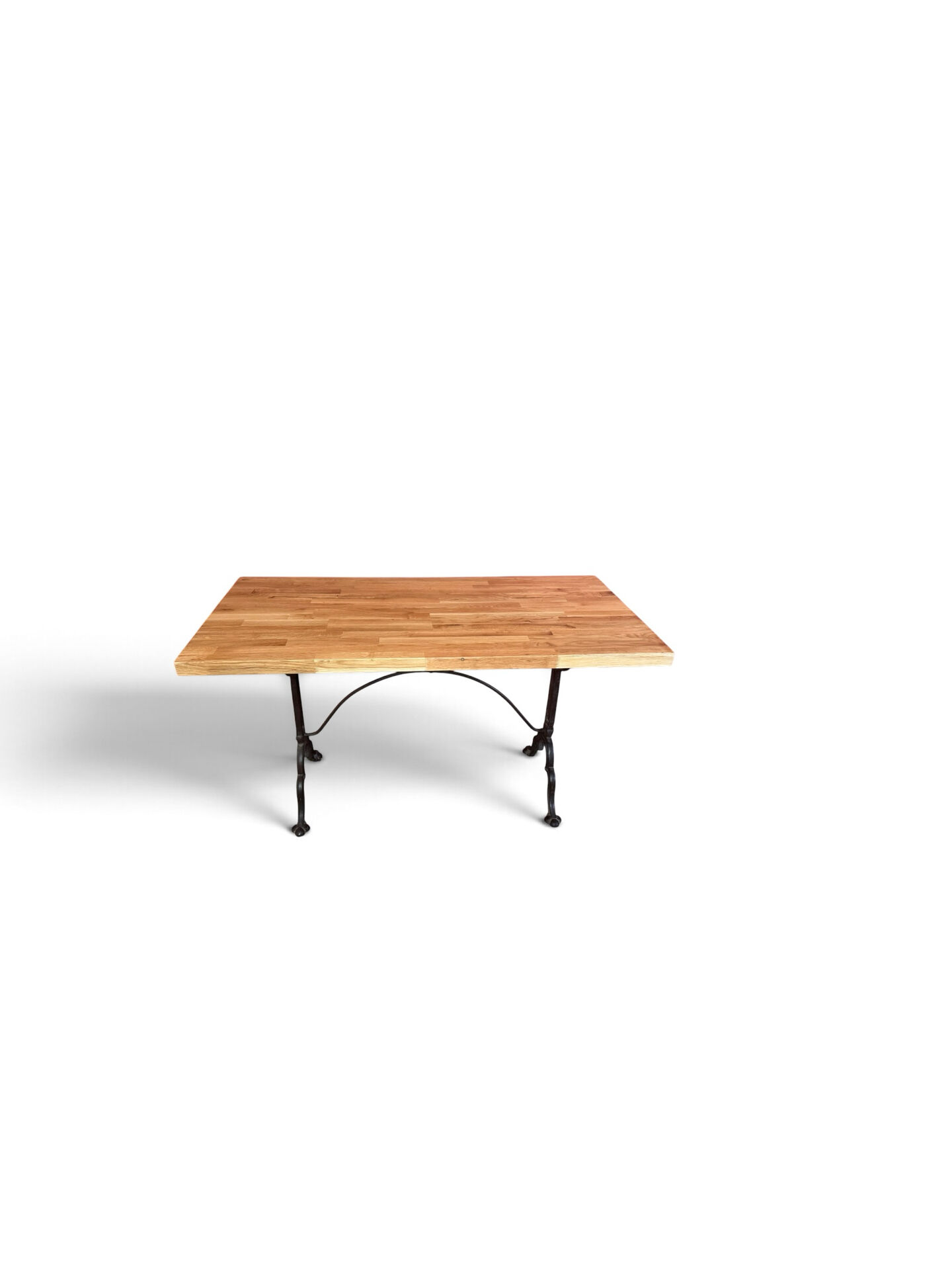 Bistro table, cast iron base and solid oak top.
