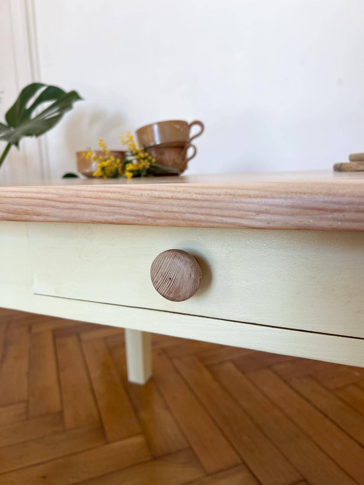 Yellow solid wood coffee table