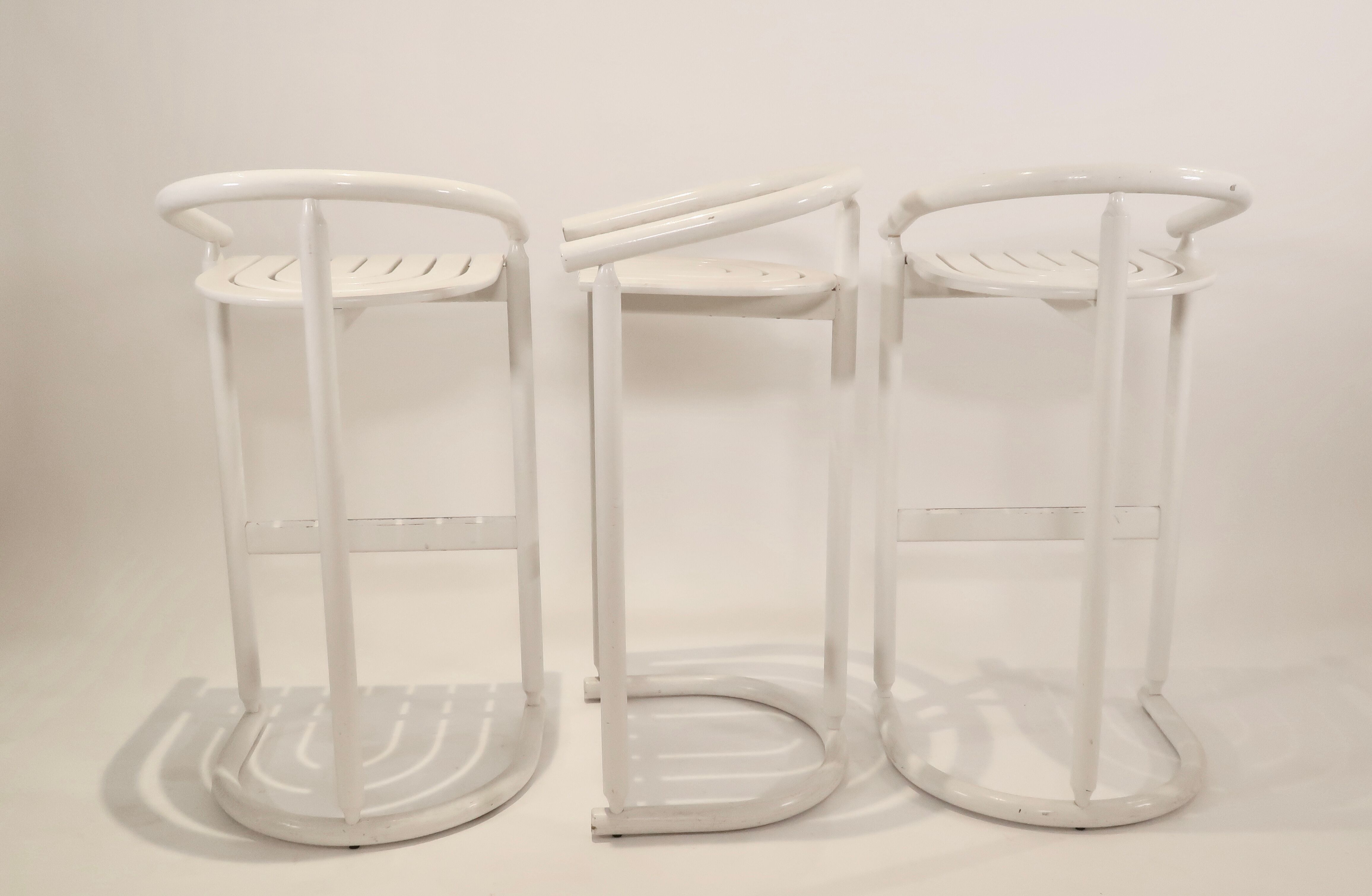 Series of 3 wooden high stools, Italy 1970