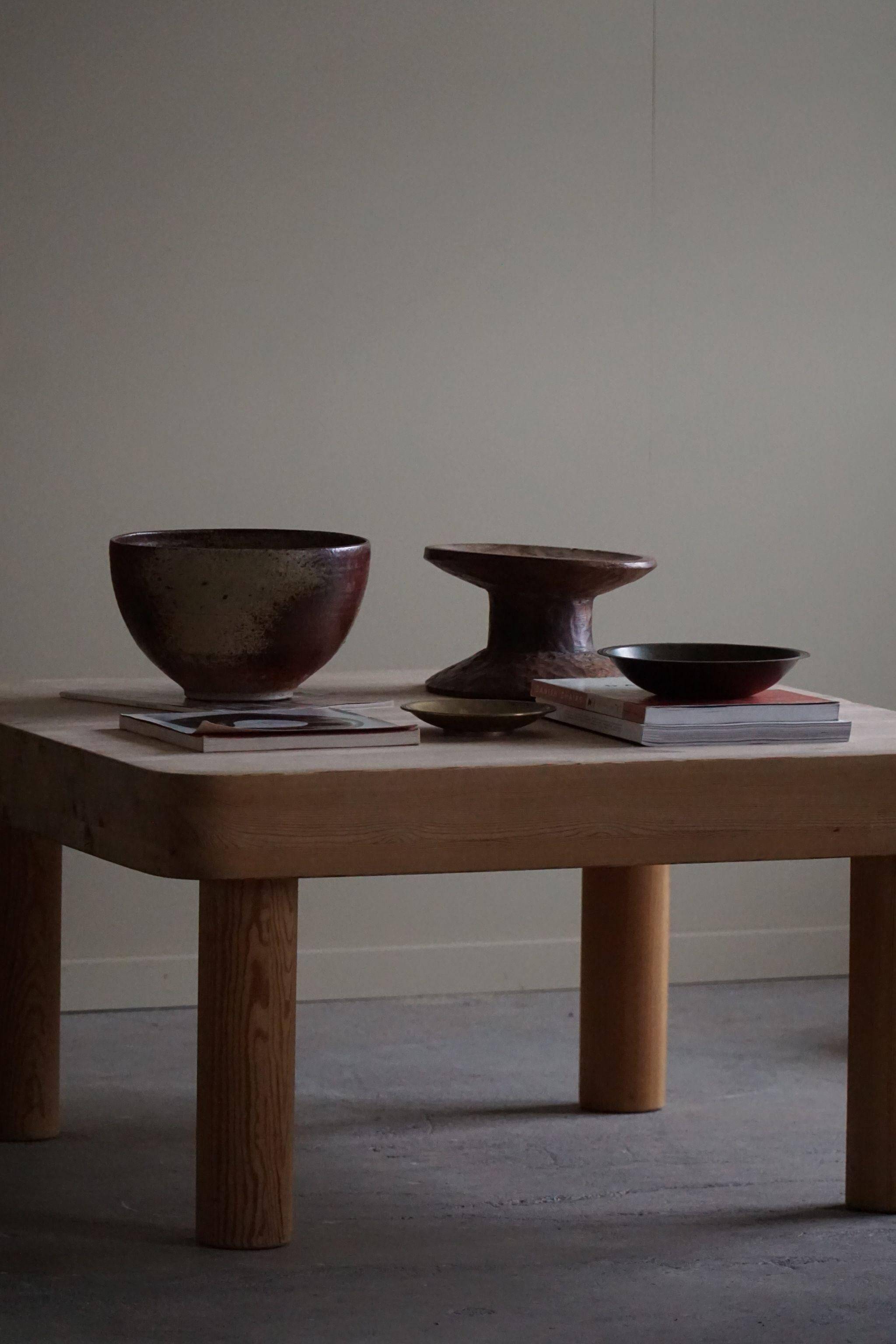 Square coffee table in solid pine with solid legs by Rainer Daumiller, mid-20th century brutalist style.