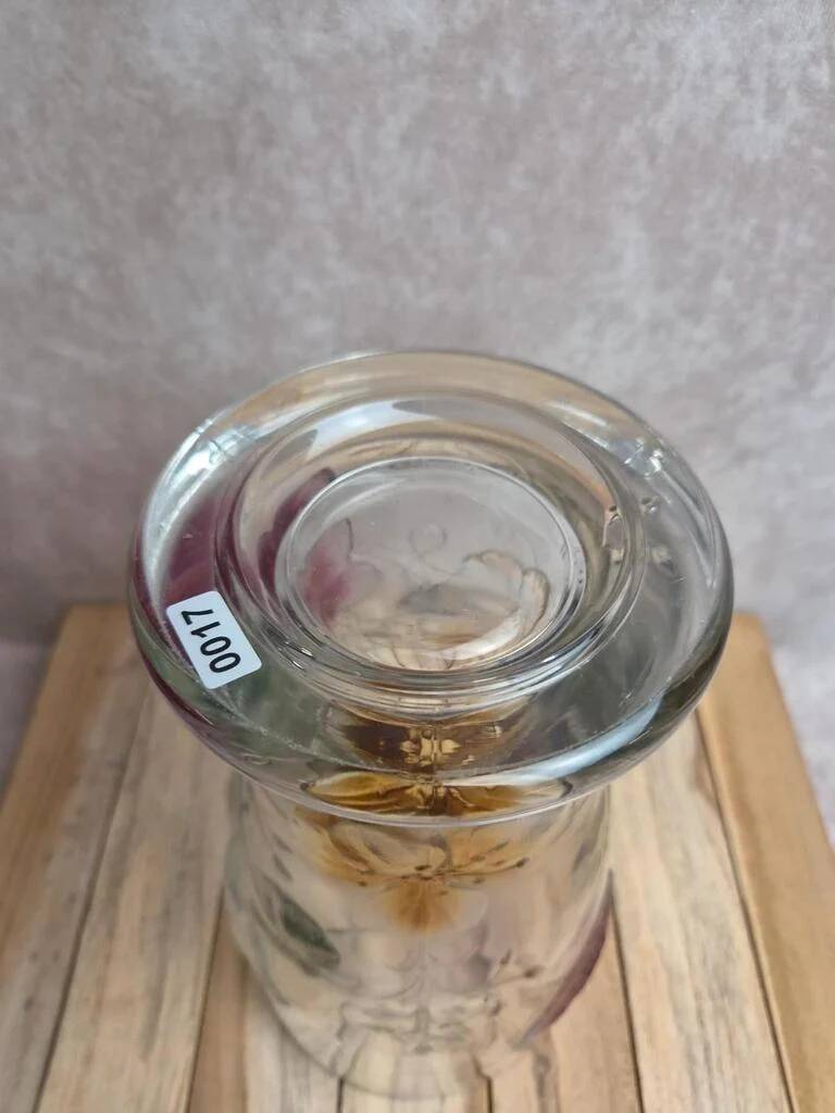 Vintage pressed glass vase – colourful floral decoration – France