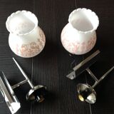 Pair of white opaline and chromed metal / vintage wall lamp 60s-70s
