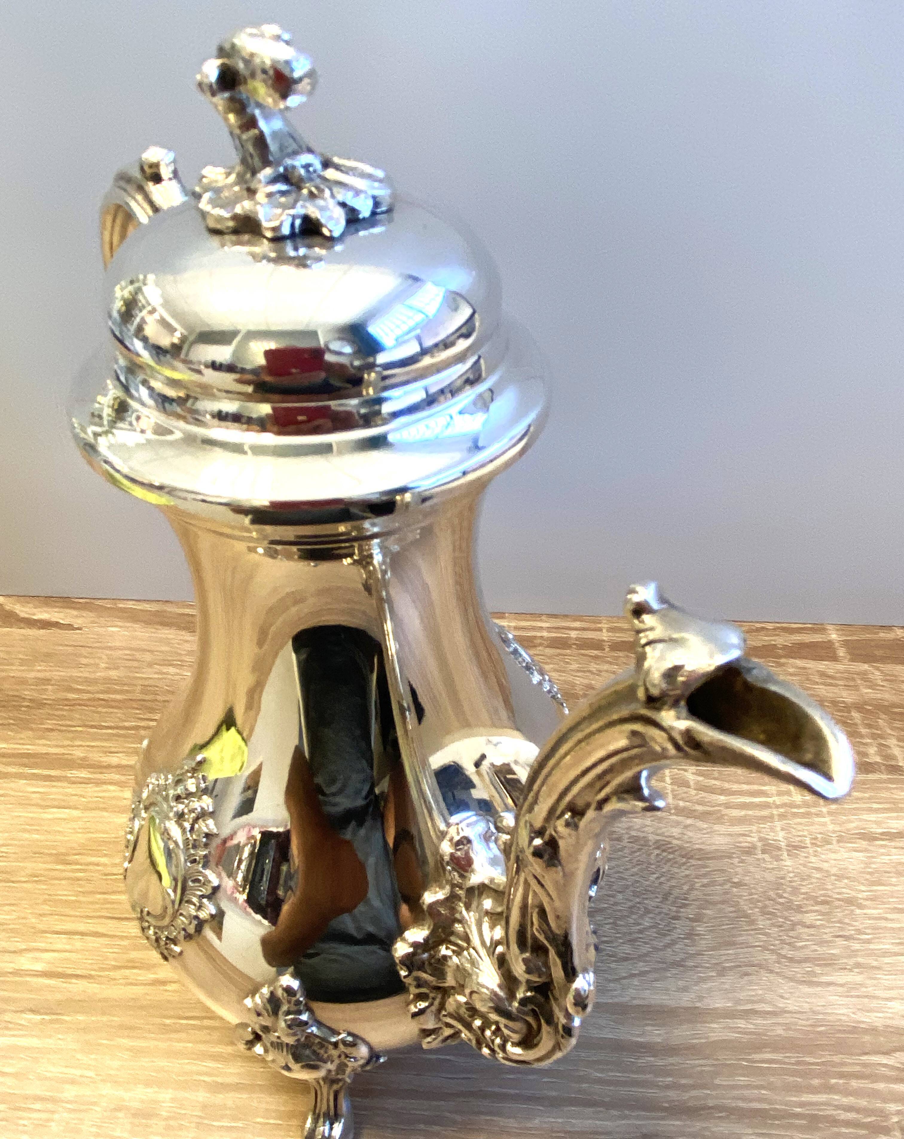 Elegant Louis XV Style Rocaille Silver Metal Tea Coffee Pot