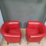 Pair of red leather armchairs