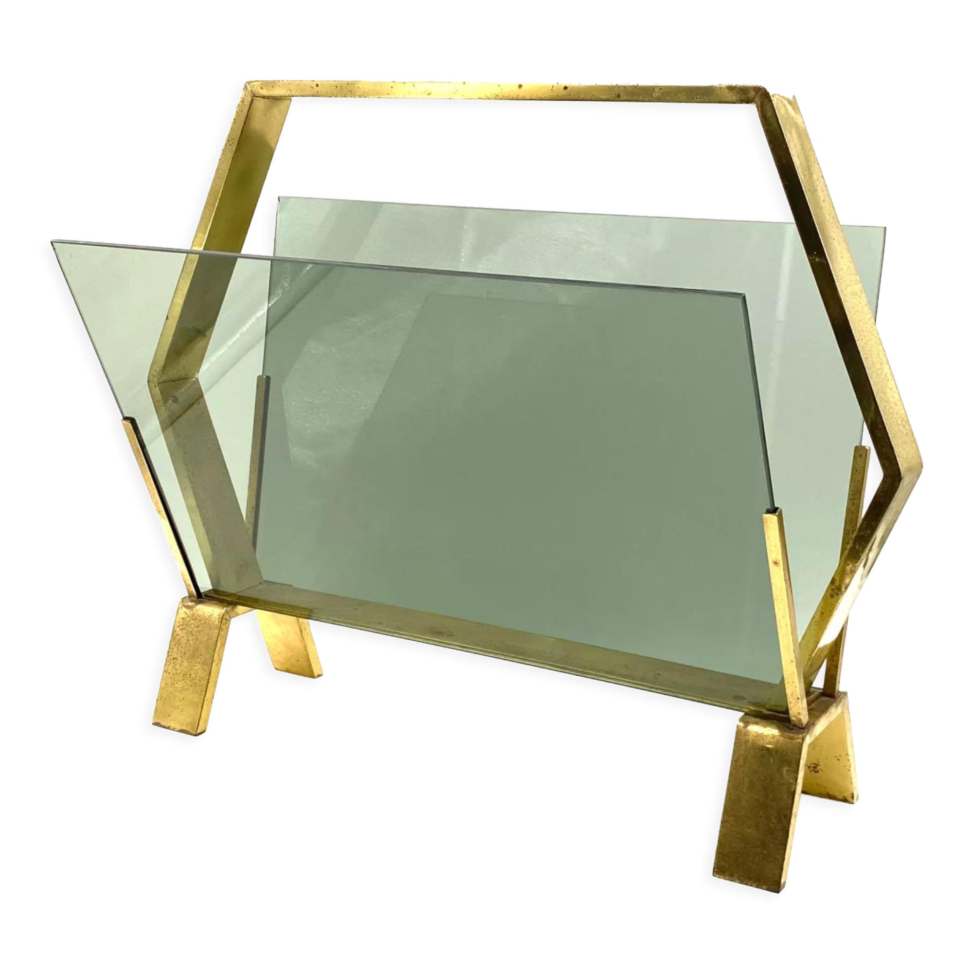 Modern brass magazine rack,  Italy 1970