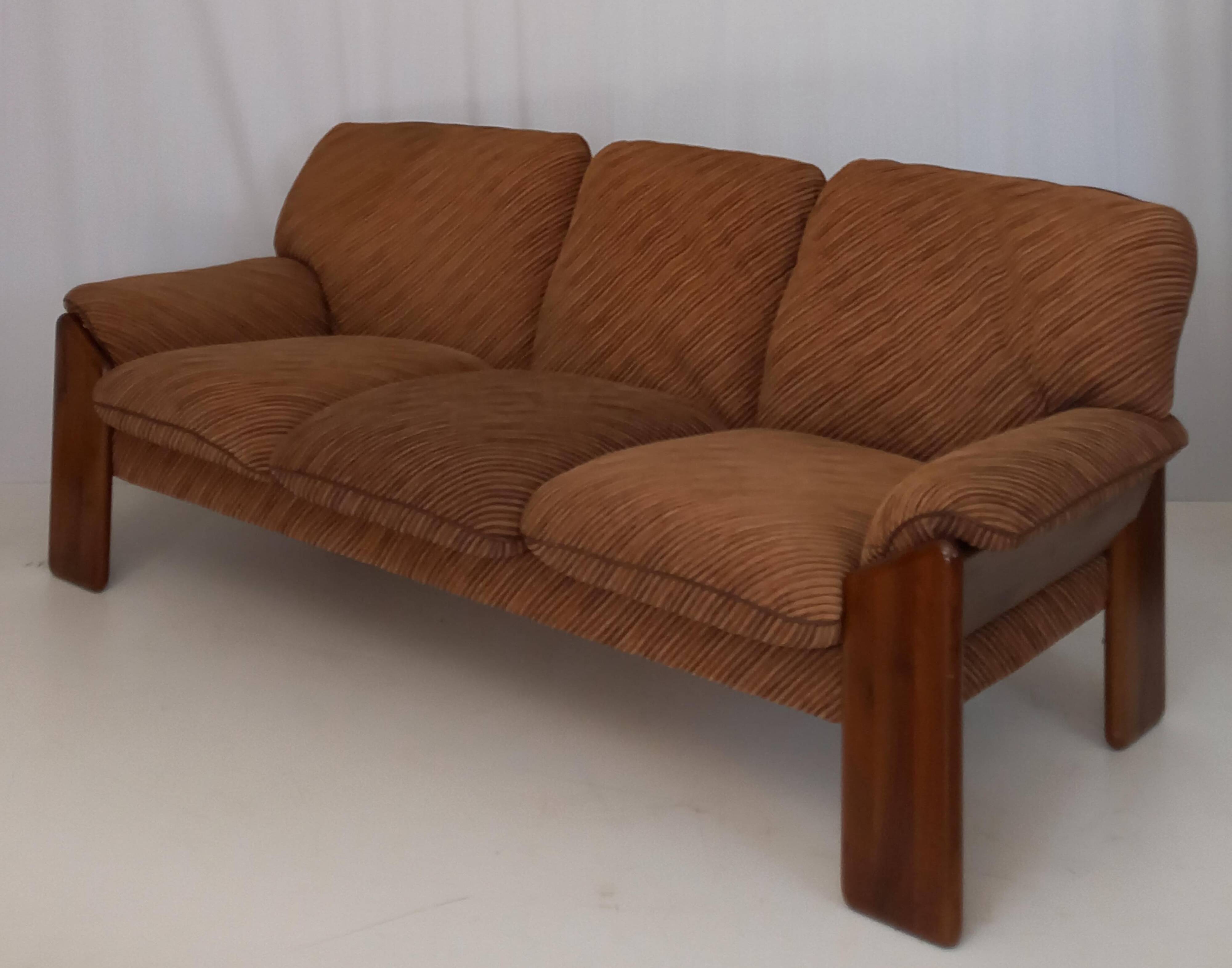 Brown Velvet 3-Seater Sofa by Mobil Girgi, 1970s