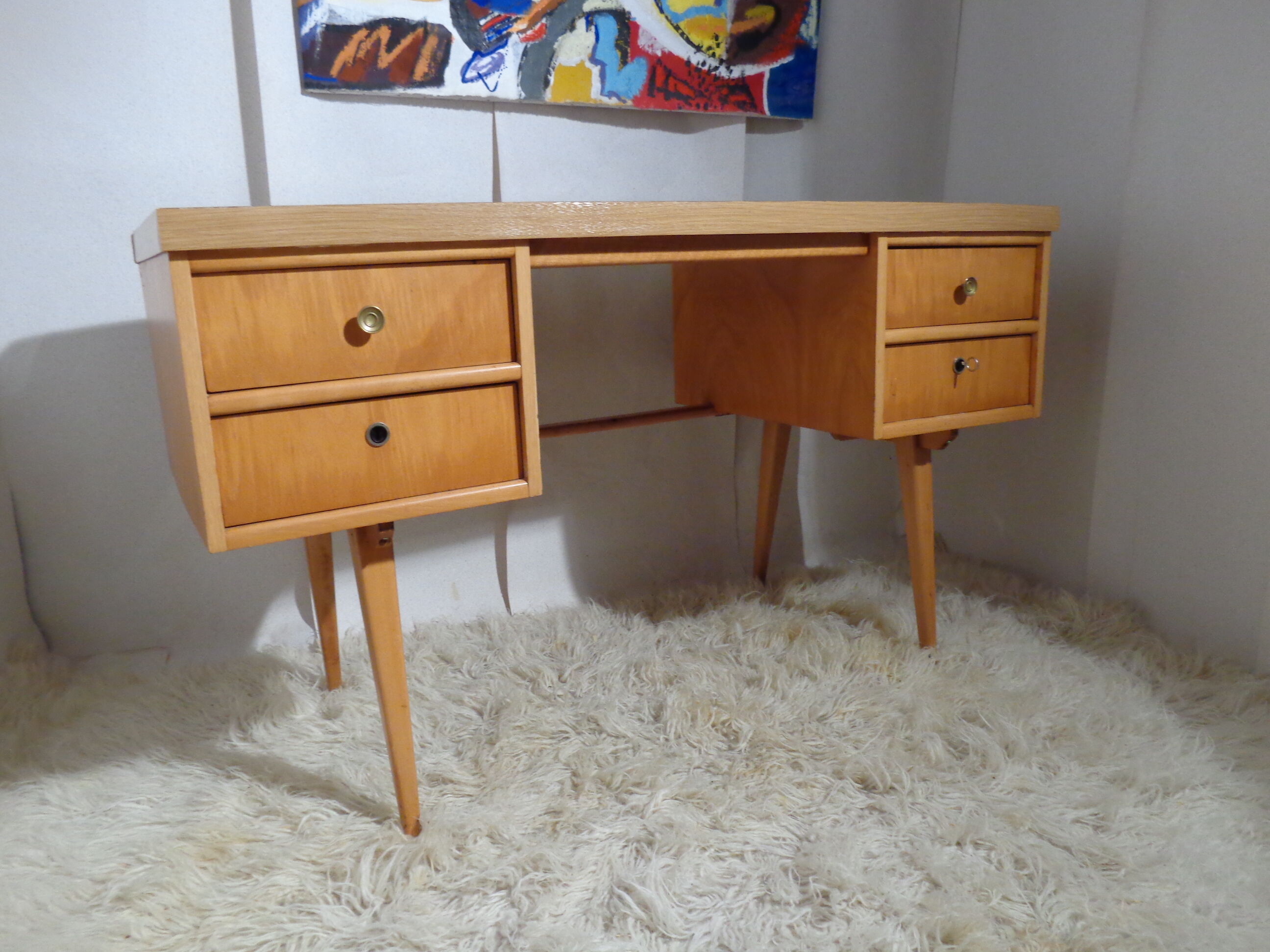 Vintage desk Ekawerk compass feet 50s